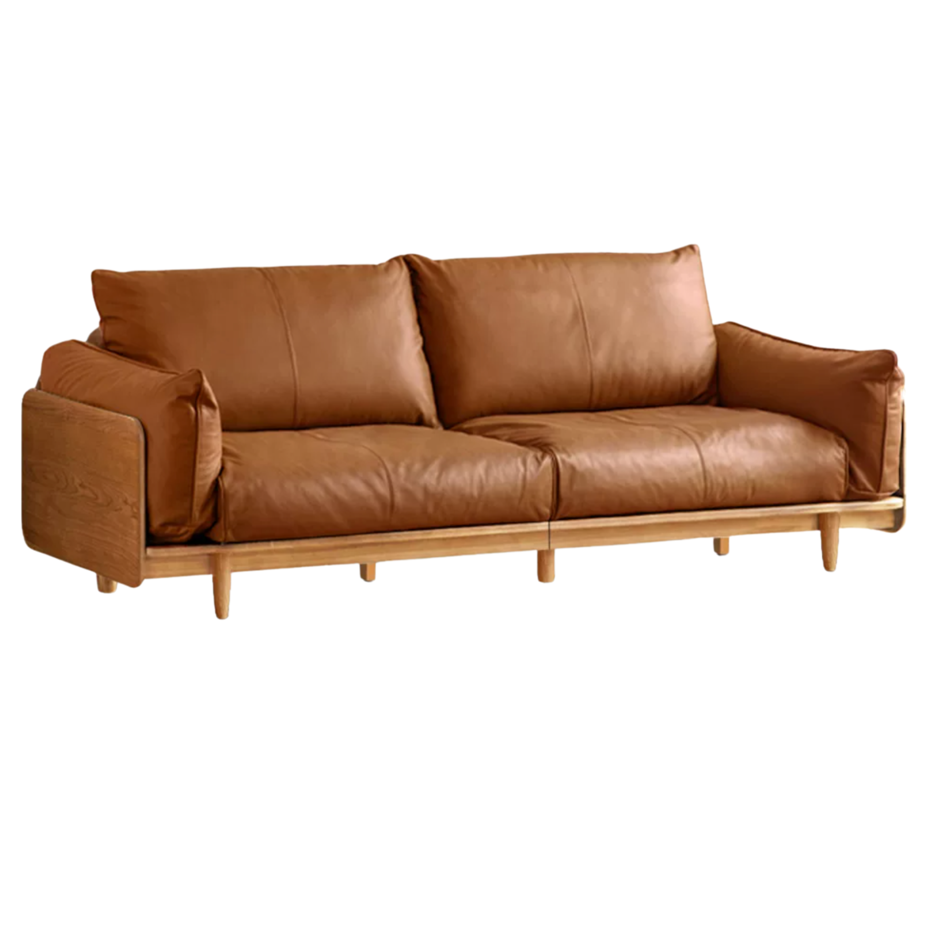 Cherry Wood Contemporary Casual Sofa Genuine Leather, Fabric
