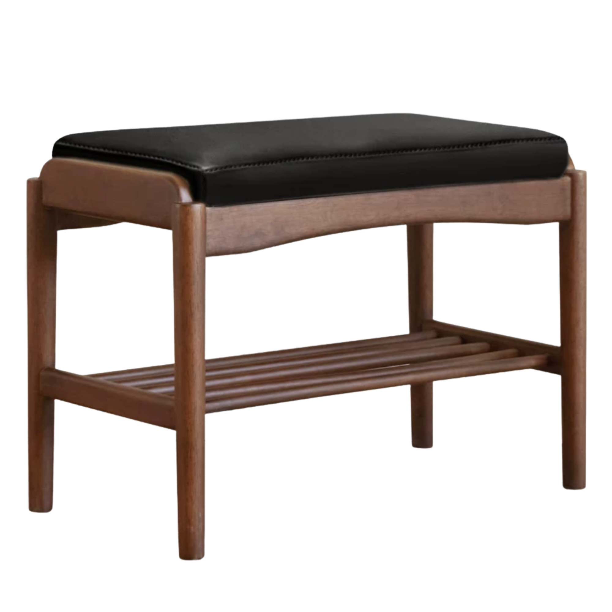Black Walnut Solid Wood Genuine leather, Fabrics Shoe Changing Stool
