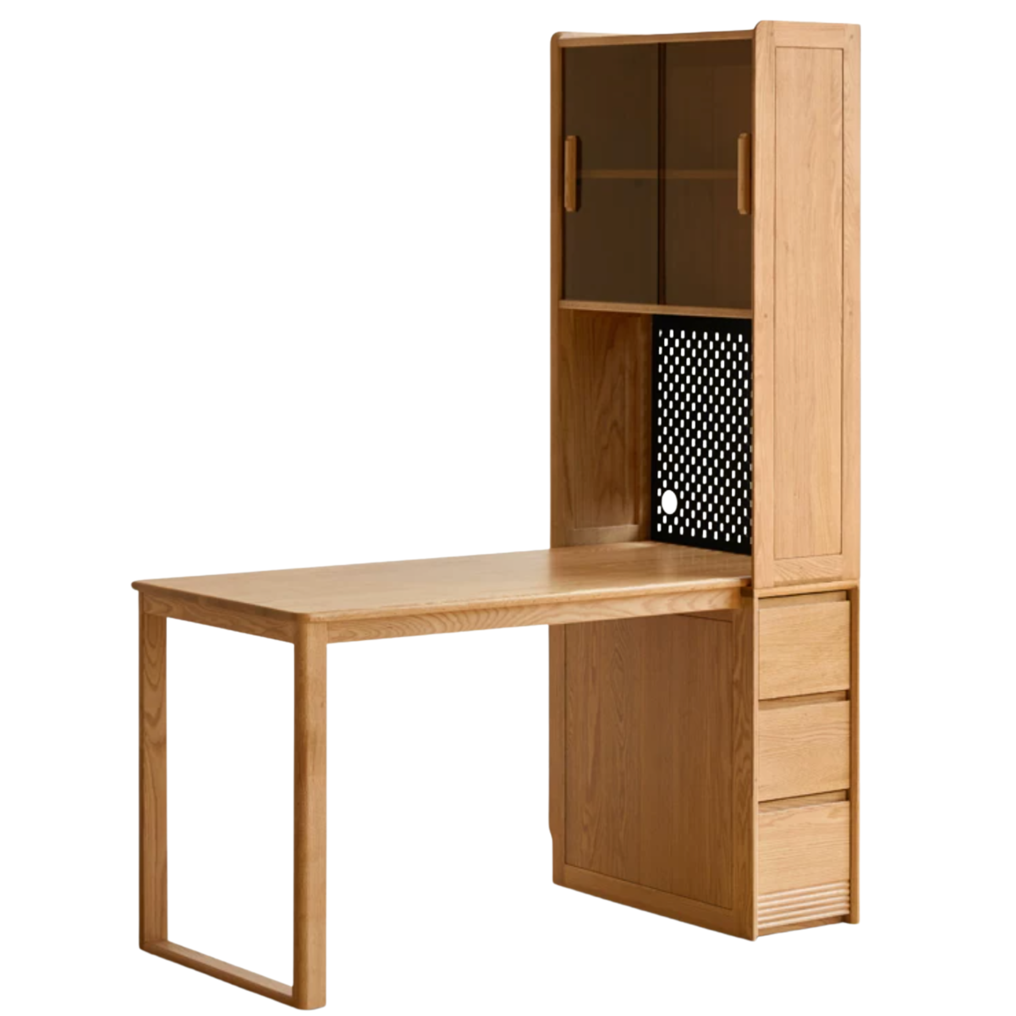 Oak Solid Wood Desk with Bookshelf and Drawer