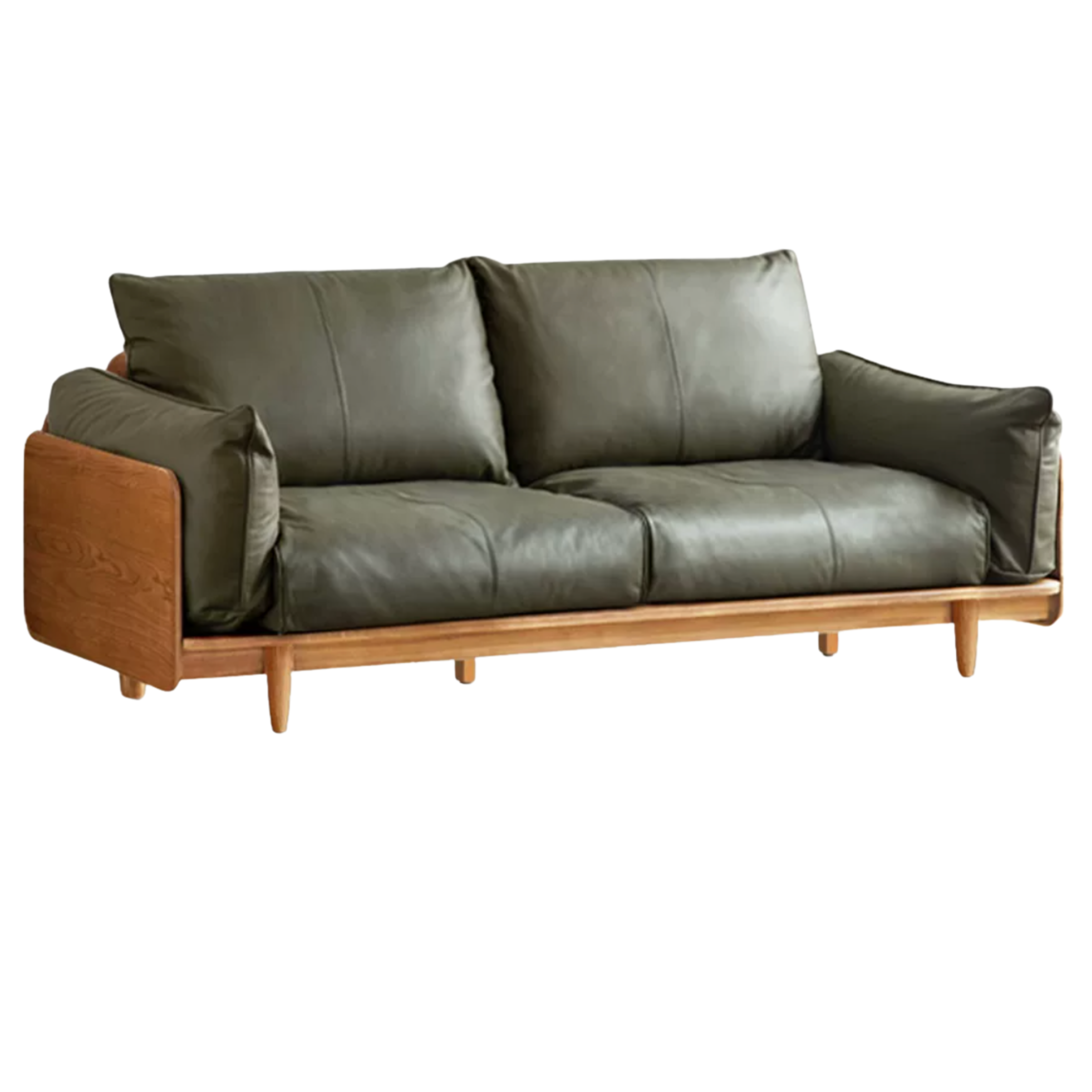 Cherry Wood Contemporary Casual Sofa Genuine Leather, Fabric
