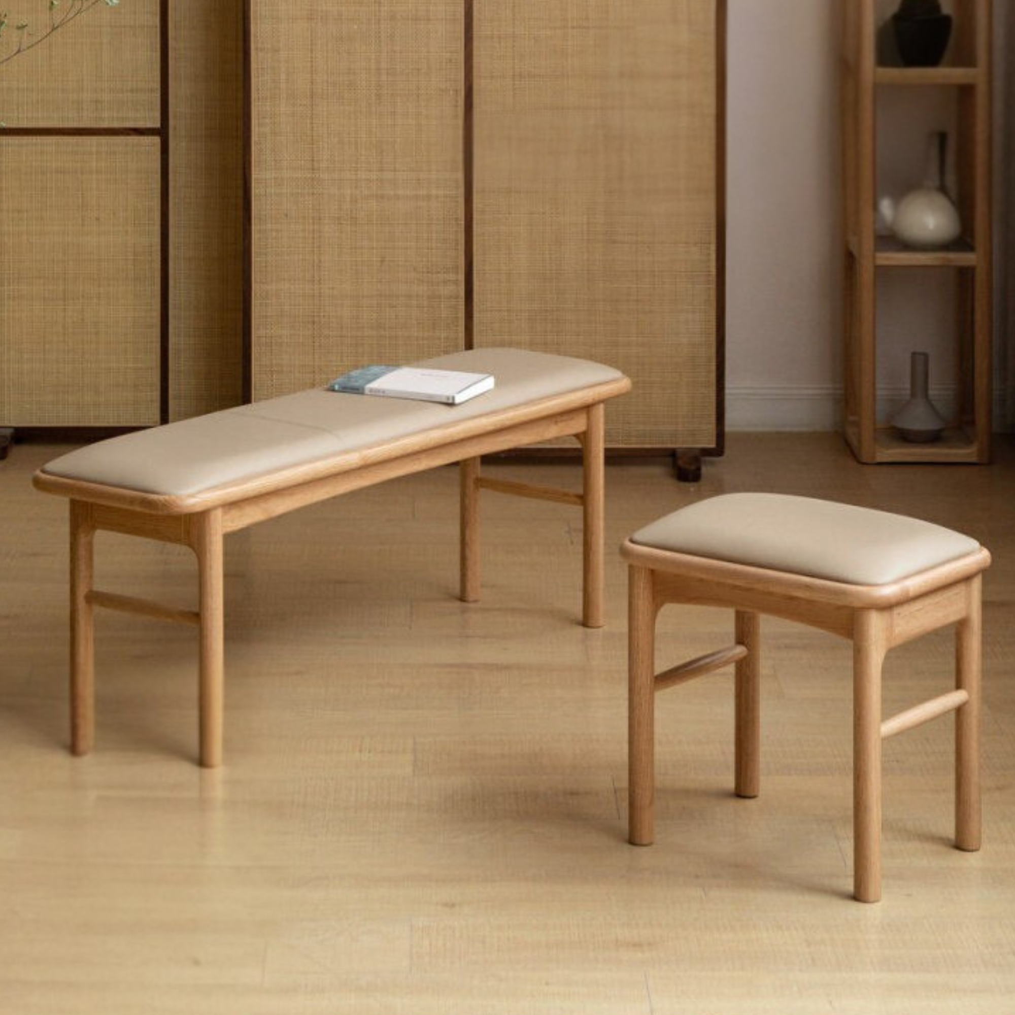 Black Walnut, Oak Solid Wood Tea Stool, Long Stool