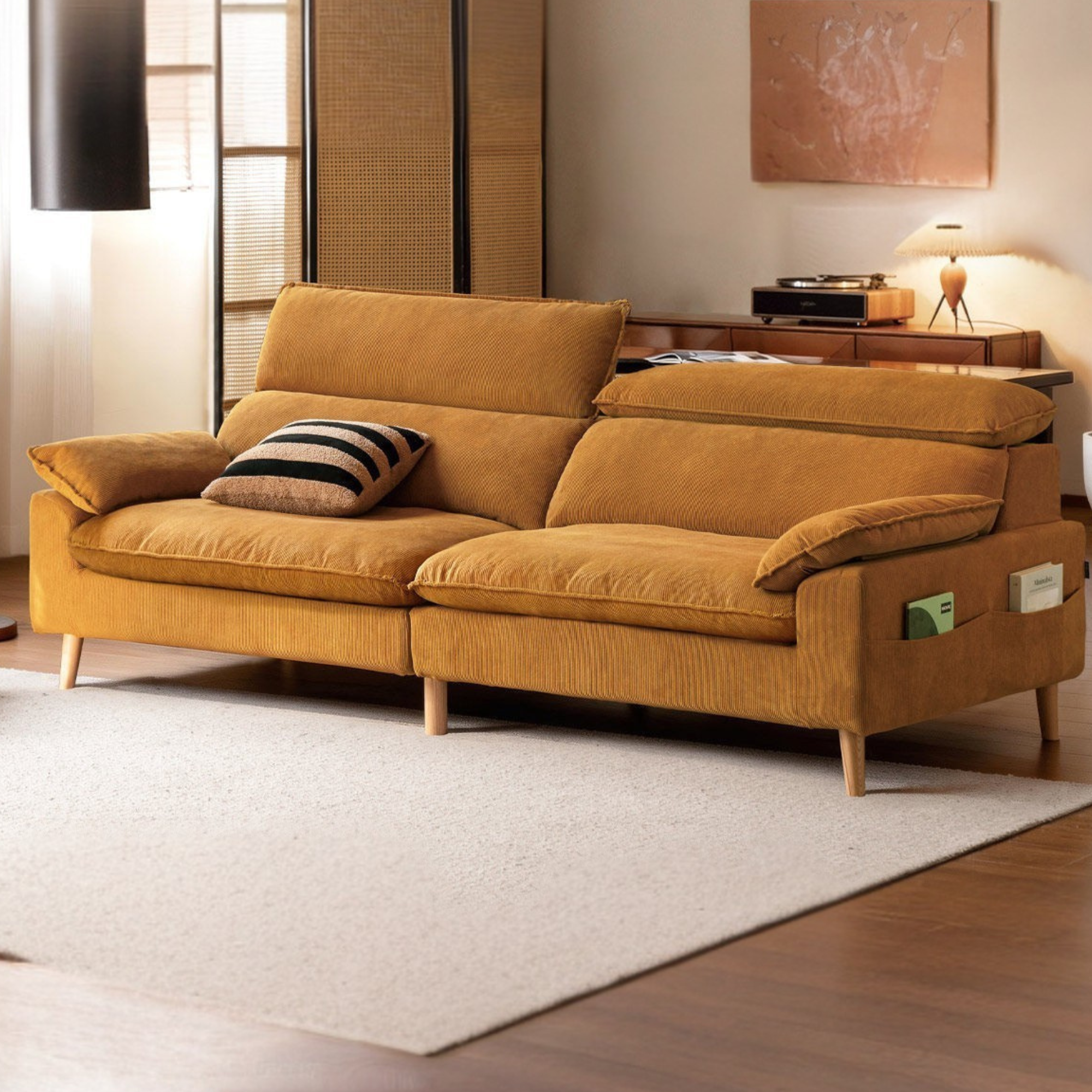 Fabric High Back Straight Sofa Modern