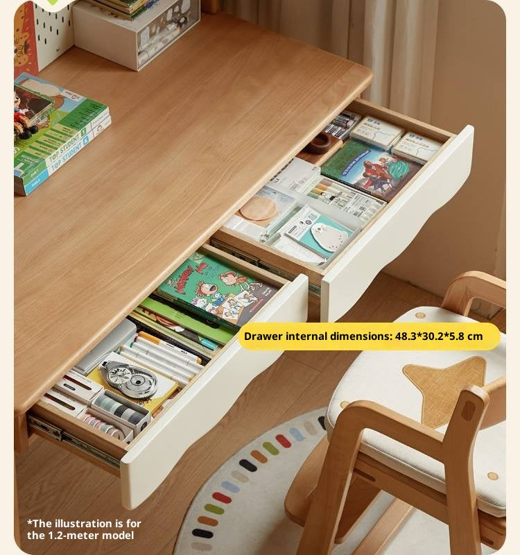 Beech Solid Wood Children's Desk Adjustable Writing Desk