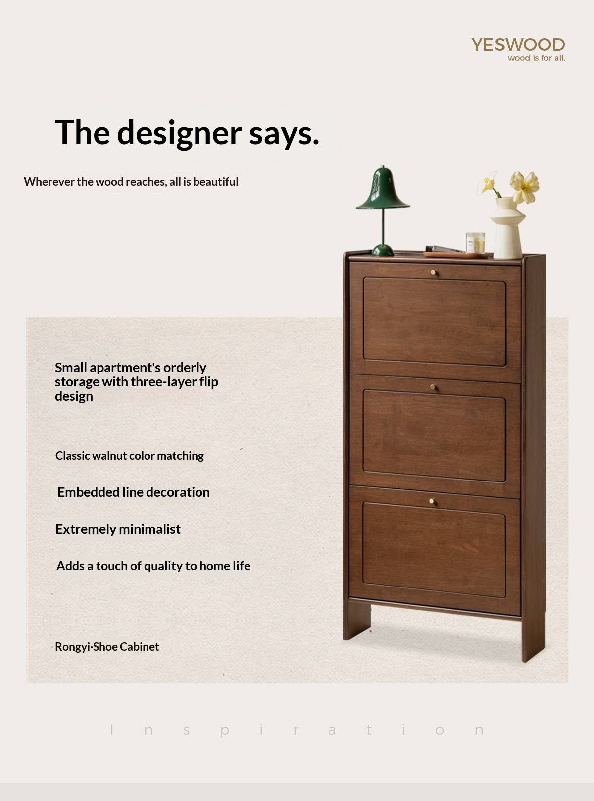 Rubberwood Solid Wood Shoe Cabinet with Space Saving Flip Storage