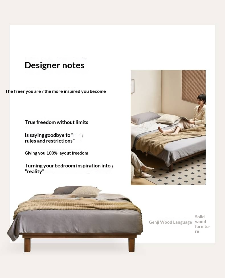 Beech Solid Wood Platform Bed, Headboard-Free Bed
