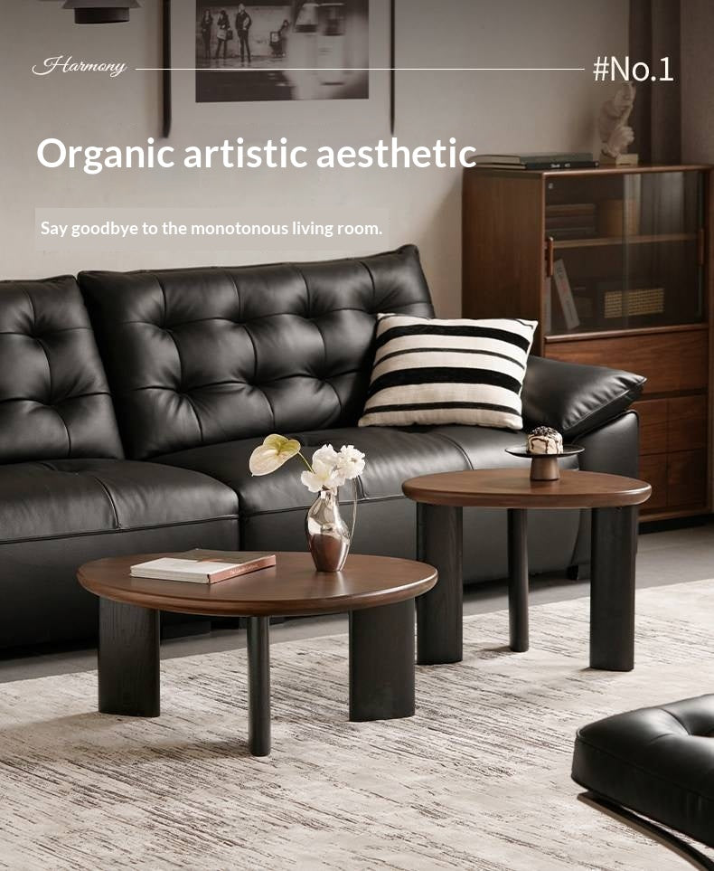 Black Walnut Solid Wood Organic Shape Coffee Table Set, Italian Style