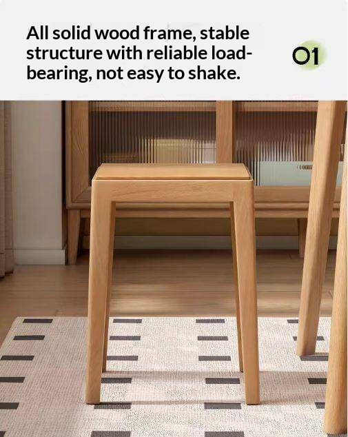 Beech Solid Wood Stackable Stool with Nordic Minimalist Design