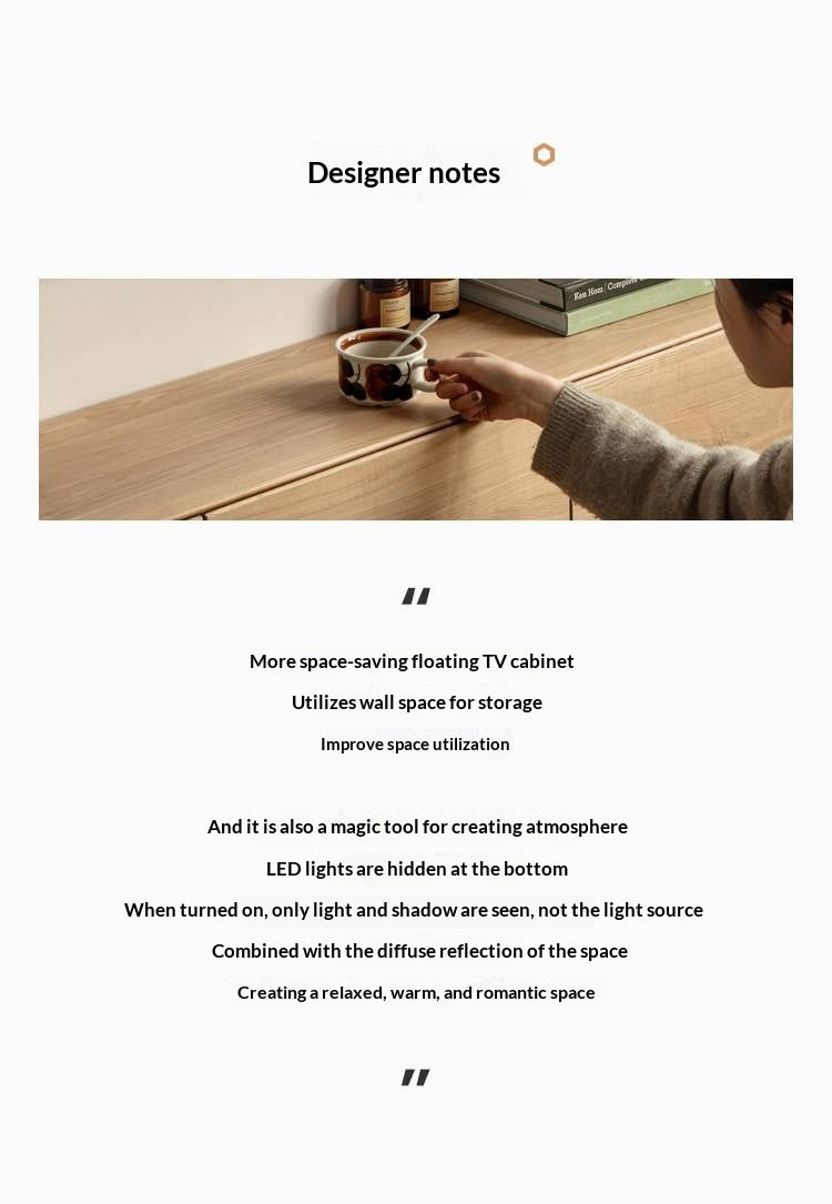 Oak Solid Wood TV Cabinet Hanging LED Lights.