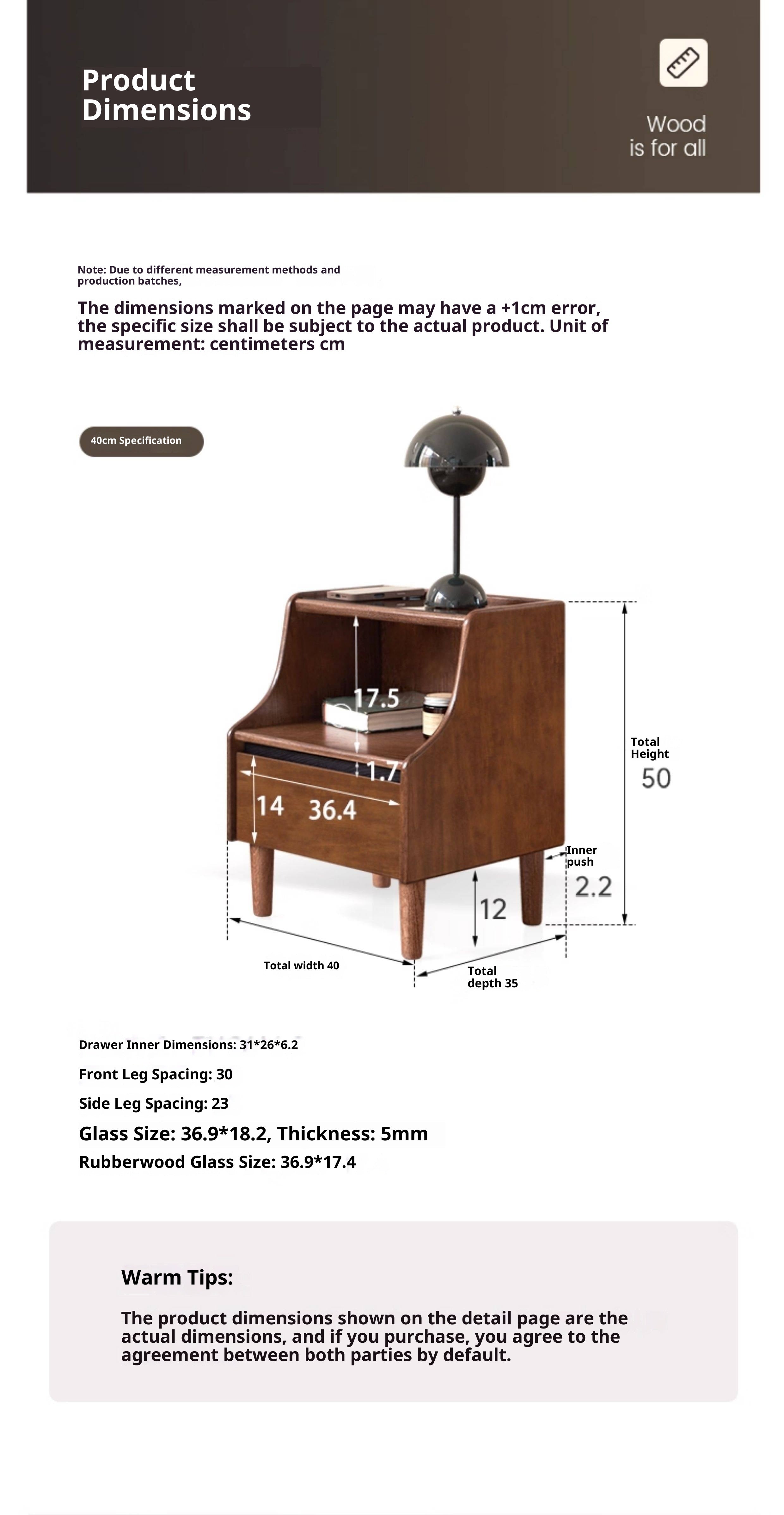 Solid Rubberwood, Oak Solid Wood Nightstand