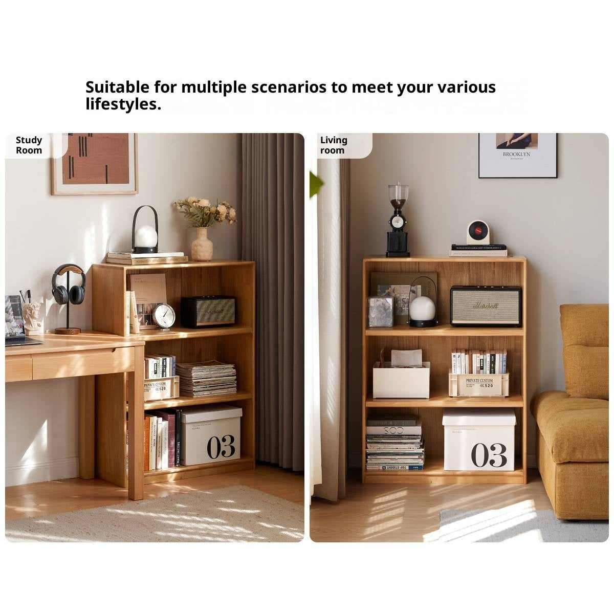 Solid Rubberwood Floor Standing Bookcase