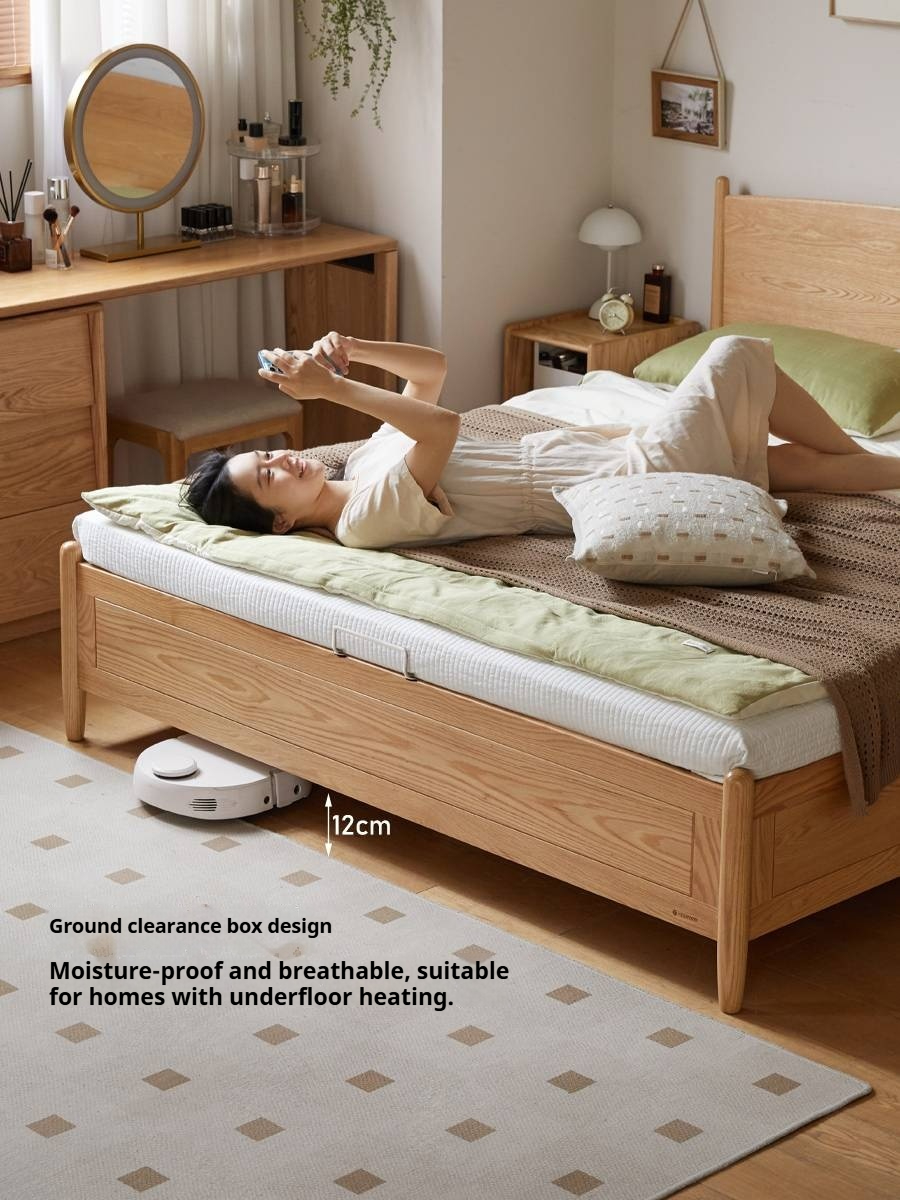 Oak Solid Wood Box Bed, Modern Minimalist