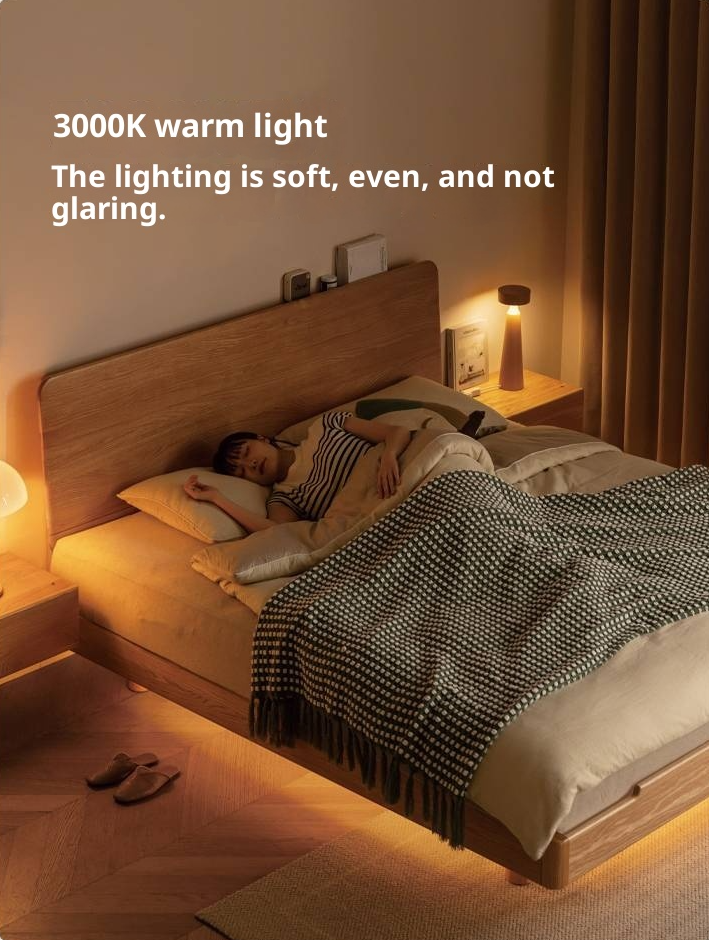 Oak, Ash Solid Wood Luminous Suspended Bed, Nordic Style