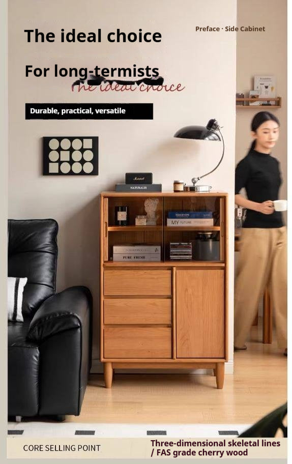 Cherry Solid Wood Mid-range Style Side Cabinet.