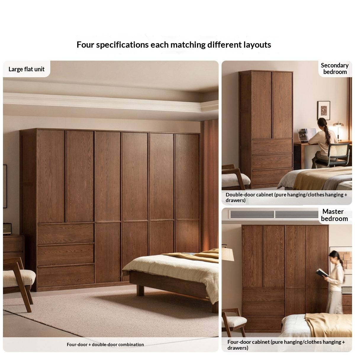 Oak Solid Wood Wardrobe with Modern Minimalist Design