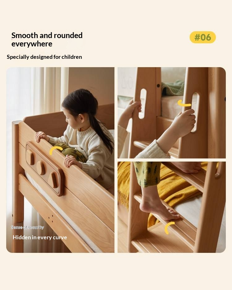 Beech Solid Wood Convertible Bunk Bed with Storage Drawers