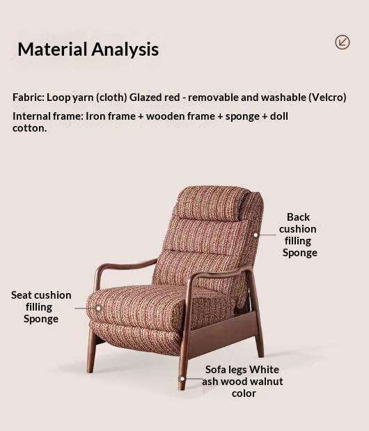 Ash Solid Wood Recliner Chair, Adjustable Upholstered Lounge Chair with Removable Washable Cover