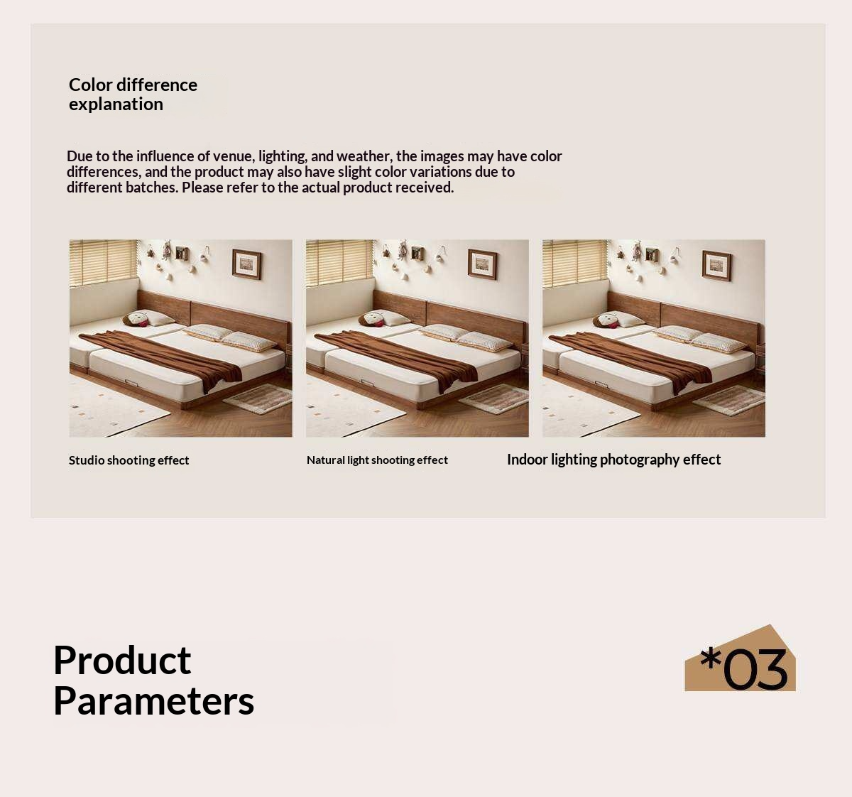 Oak Solid Wood Bed with Removable Headboard and Low Floor Design