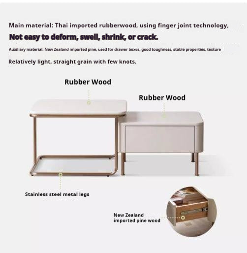 Solid RubberWood Combination Telescopic Coffee Table Cream Wind