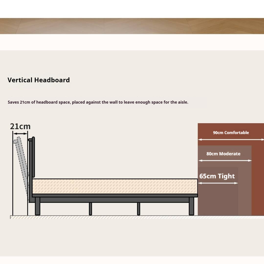 Rubberwood Solid Wood Bauhaus Platform Bed with Adjustable Headboard and Stainless Steel Legs