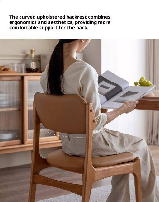 Set 4 pcs Cherry Solid Wood Vintage Dining Chairs Soft Bags Backrests