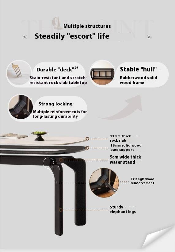 Solid Rubberwood Rock Board Dining Table
