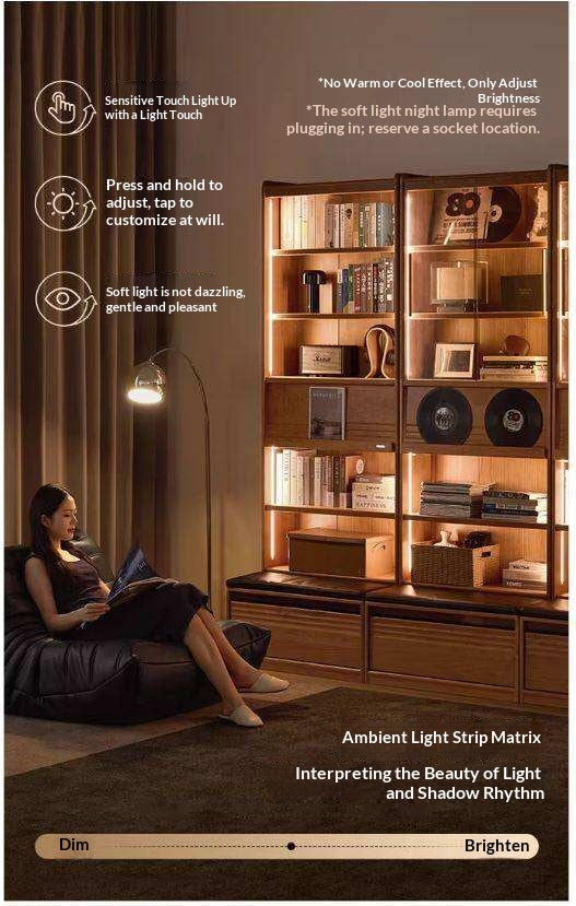 Cherry Solid Wood Bookcase with Wall Integration and Floor Storage Cabinet