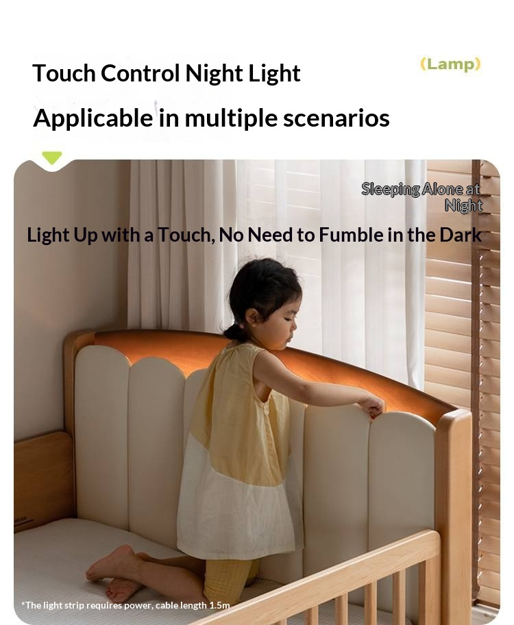 Beech Solid Wood Children's Soft Backrest Storage Loft Bed with Night Light