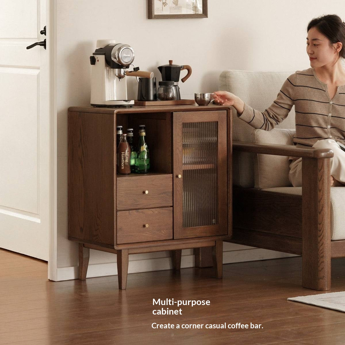 Oak Solid Wood, Solid Rubberwood Side Cabinet.