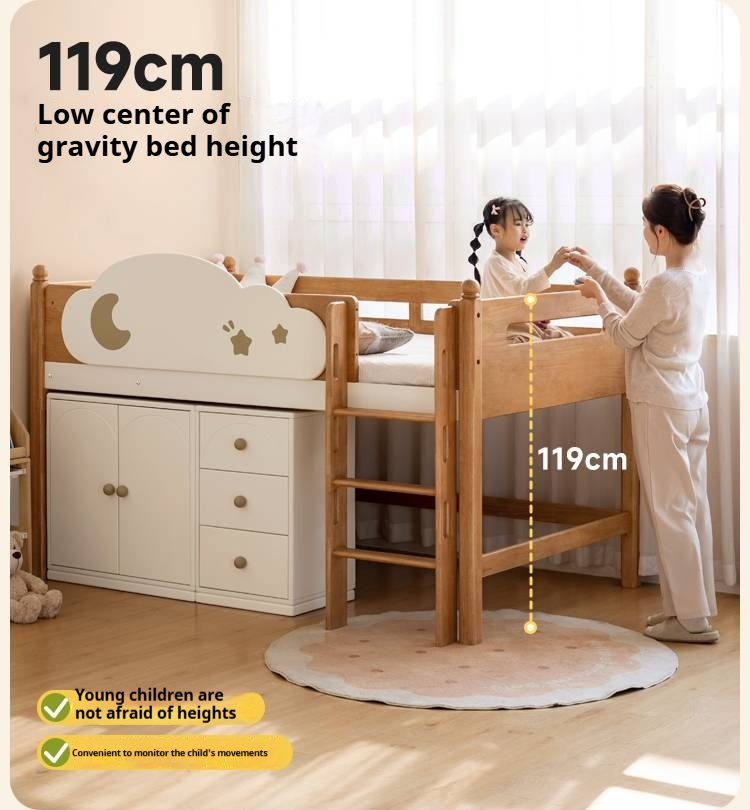Rubberwood Solid Wood Children's Bed Modern Loft Bed