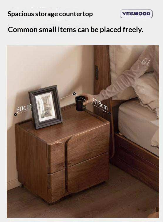 Black Walnut Solid Wood Nightstand with Light Luxury Storage Cabinet