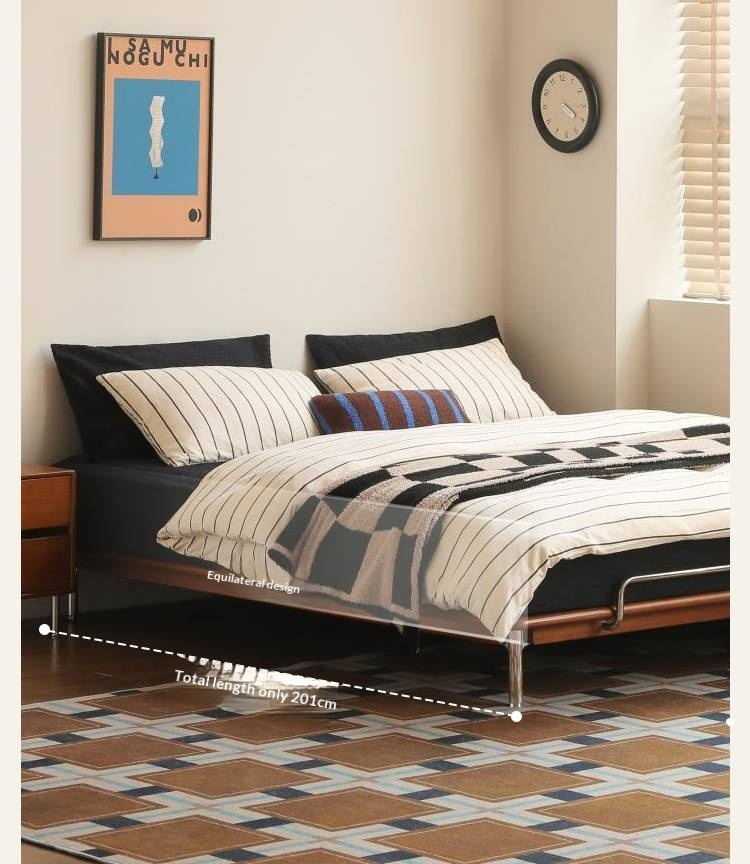 Poplar Solid Wood Platform Bed — No Headboard, Vintage Bauhaus Edge Style