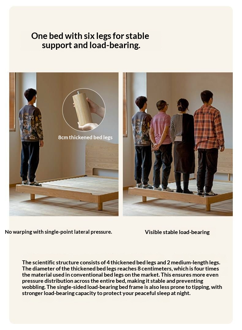 Ash Solid Wood Floating Bed — Large Slab, Simple Modern Design