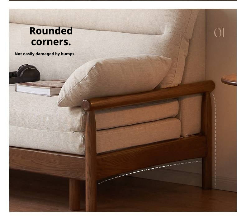 Oak Solid Wood Wood Frame Sleeper Sofa with Reclining Backrest