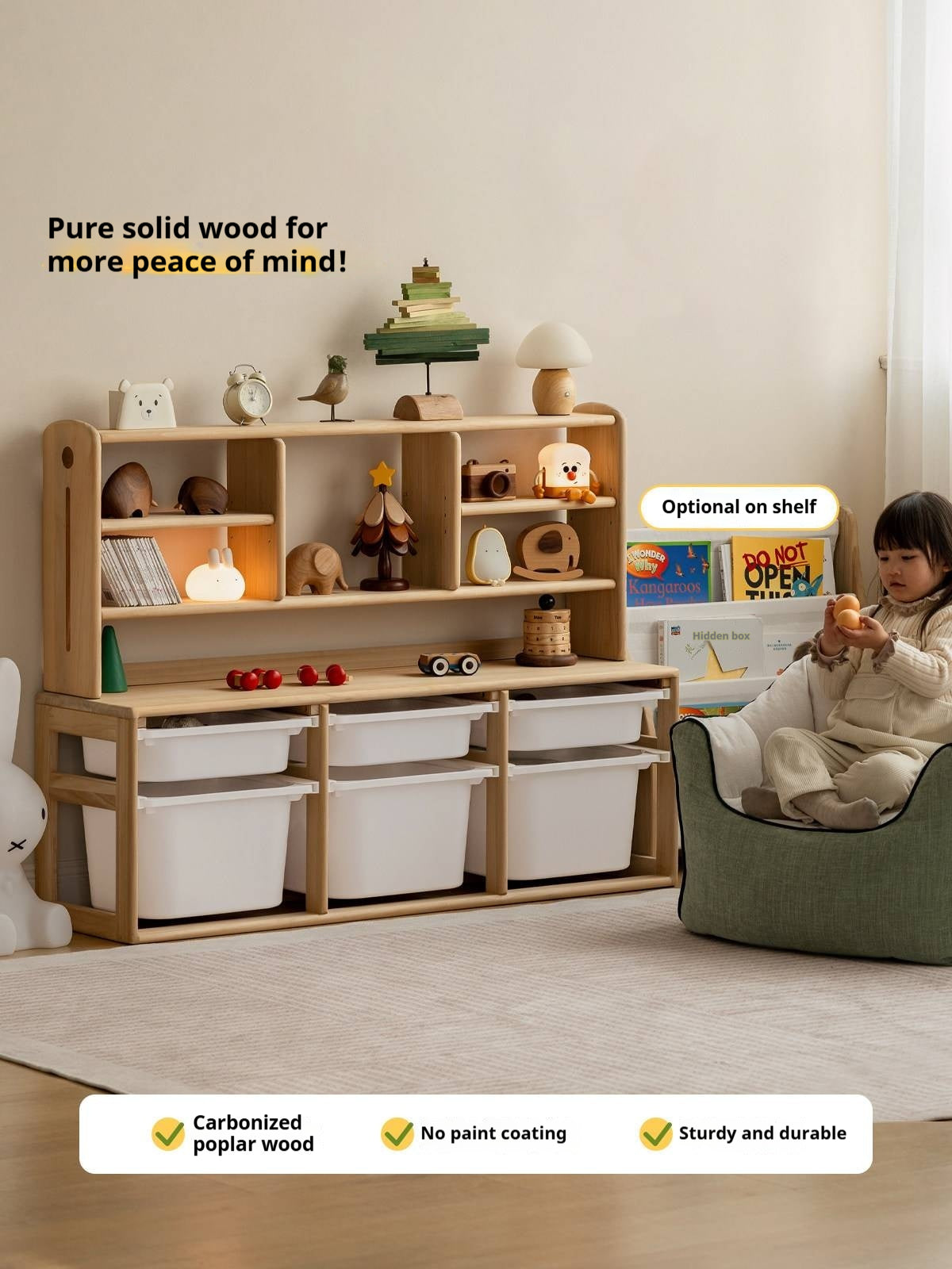 Poplar Solid Wood Kids Montessori Cabinet