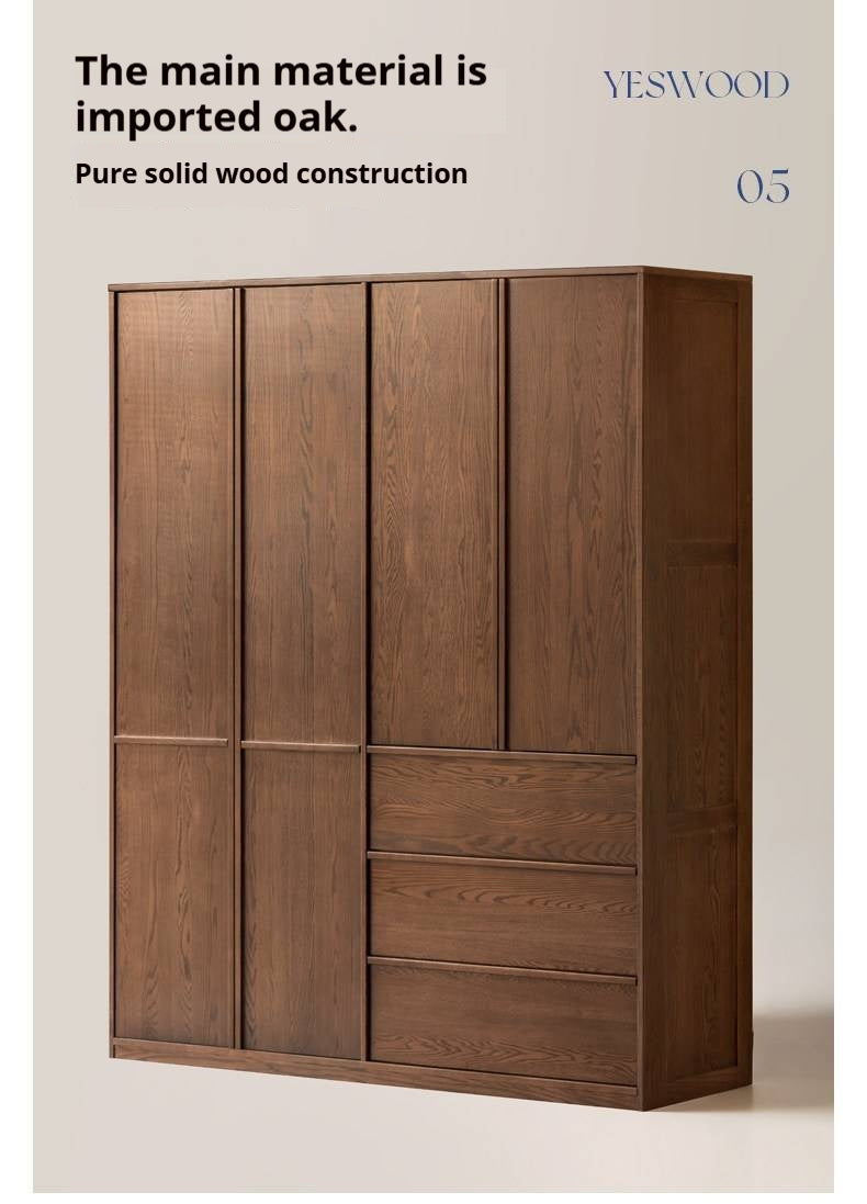 Oak Solid Wood Wardrobe with Modern Minimalist Design