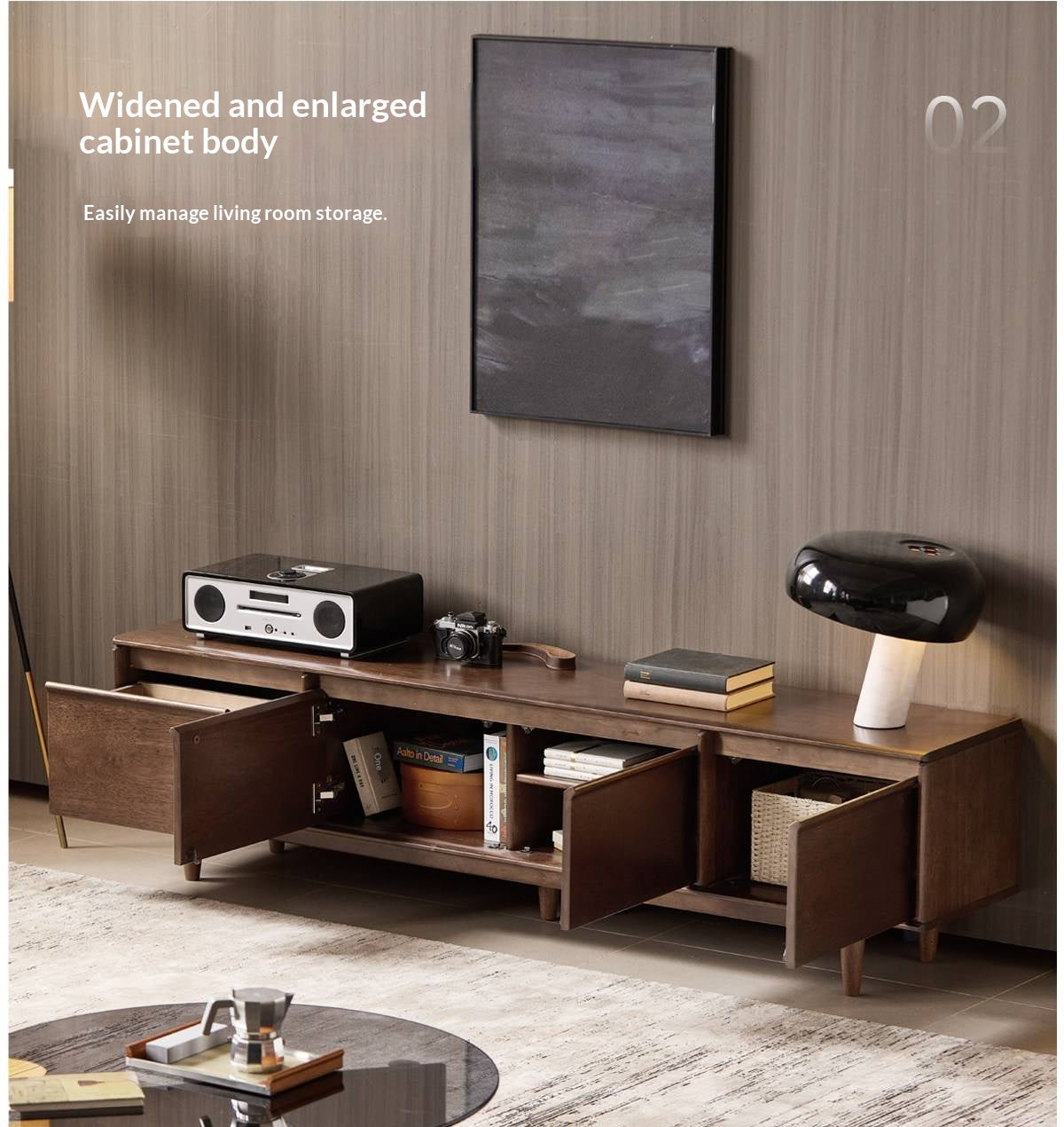 Sandalwood Solid Wood Italian Minimalist TV Console with Tapered Legs