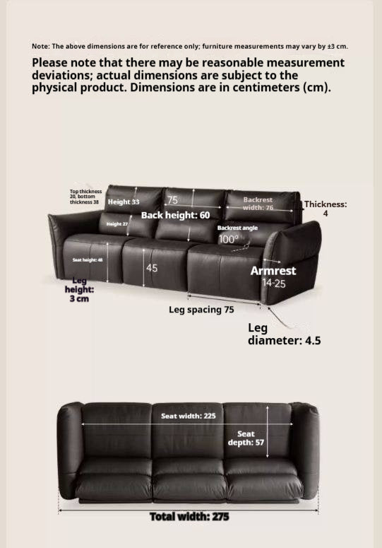 Genuine Leather Sofa Italian Light Luxury Tofu Block Sofa
