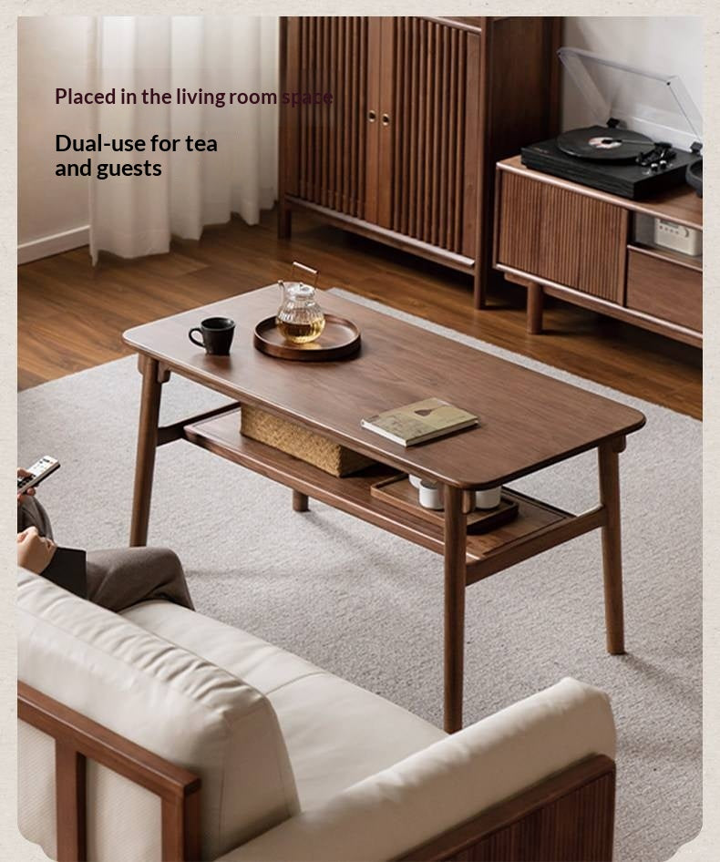 Ash, Black Walnut Solid Wood Double-Layer Coffee Table