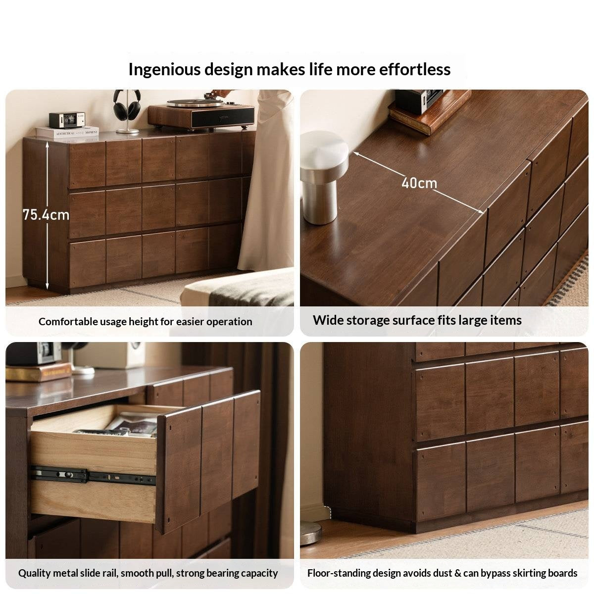 Solid RubberWood Grid Panel Dresser