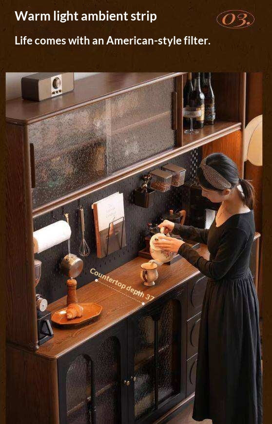 Ash Solid Wood Sideboard with American Retro Style and Storage Cabinet