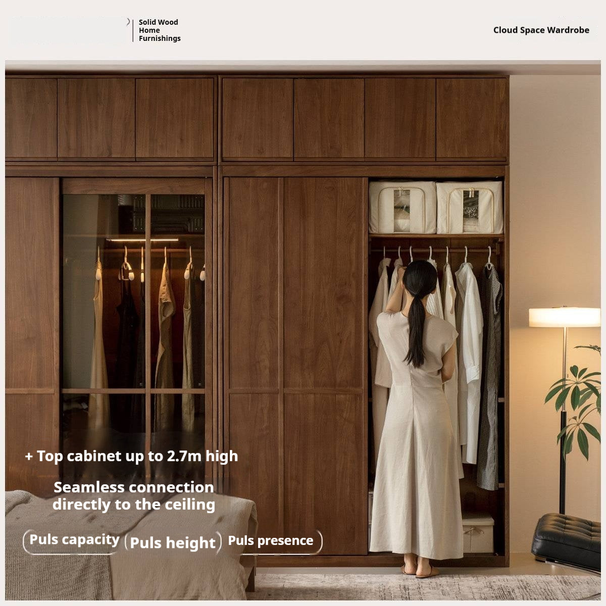 Black Walnut Solid Wood, Solid Longan Hardwood  Italian Luxury Sliding Door Wardrobe