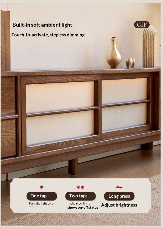 Ash Solid Wood Japanese Shoji-Style TV Console with LED Ambient Lighting