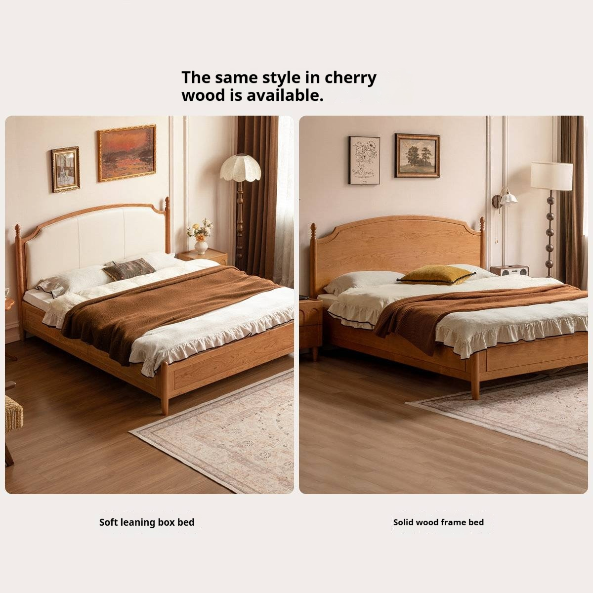 Rubberwood Solid Wood French Cream Storage Bed with Upholstered Headboard