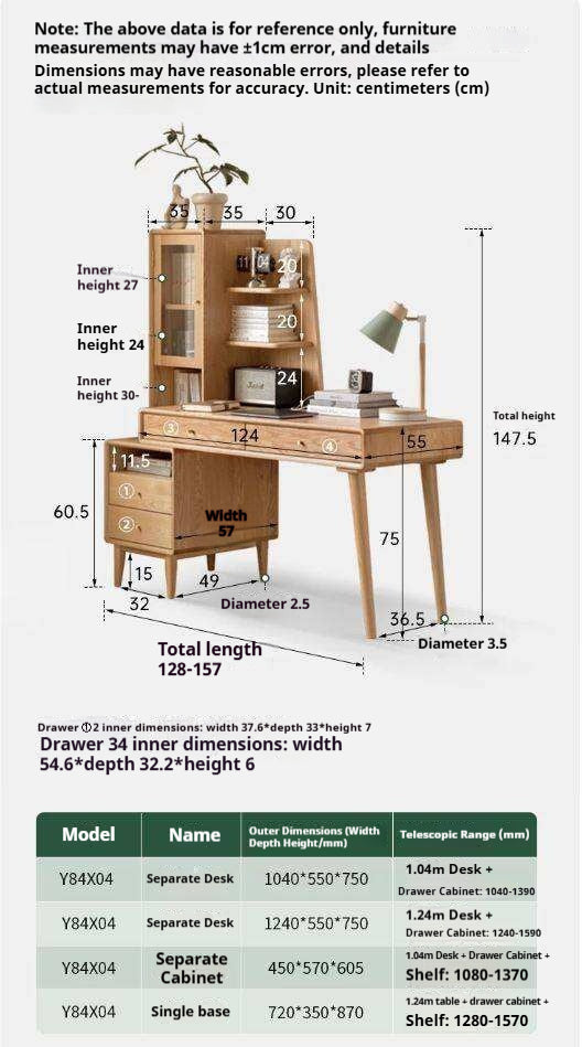 Oak Solid Wood Office Desk Combination