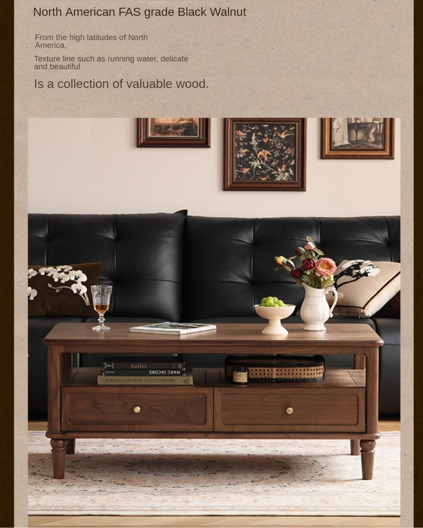 Black Walnut, Ash Solid Wood American Retro Coffee Table