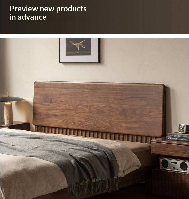 Black Walnut Solid Wood Bed with Italian Light Luxury Design