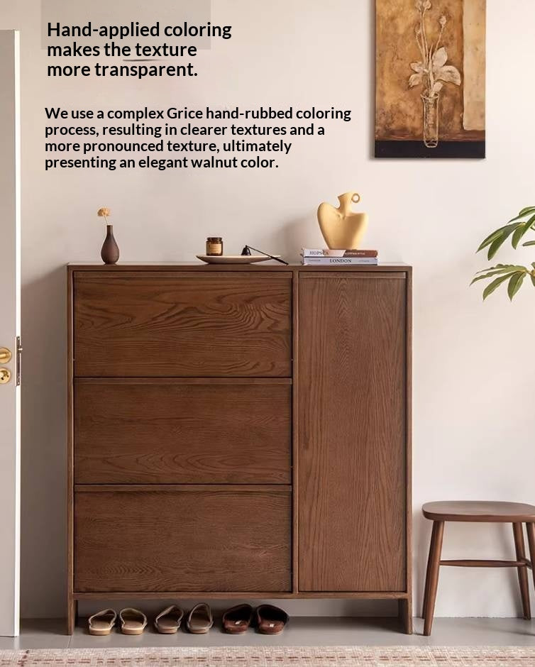 Oak Solid Wood Shoe Cabinet with Wabi-Sabi Style Storage Design