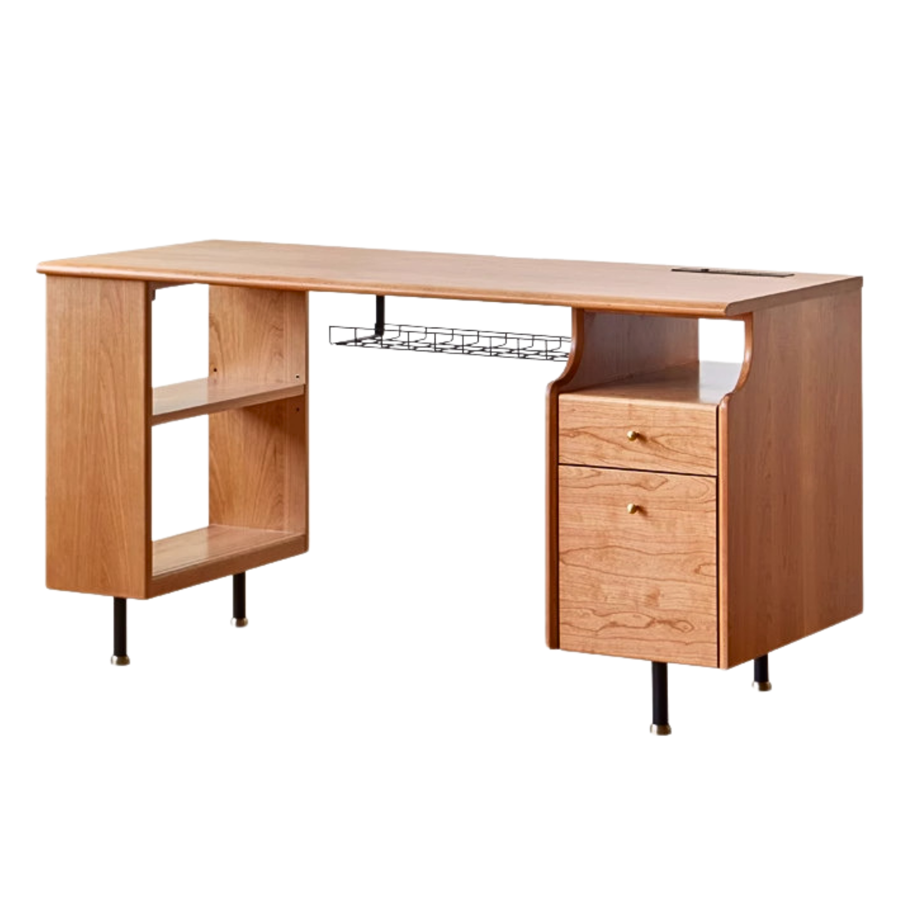 Cherry wood study desk with lamp hole board computer desk-