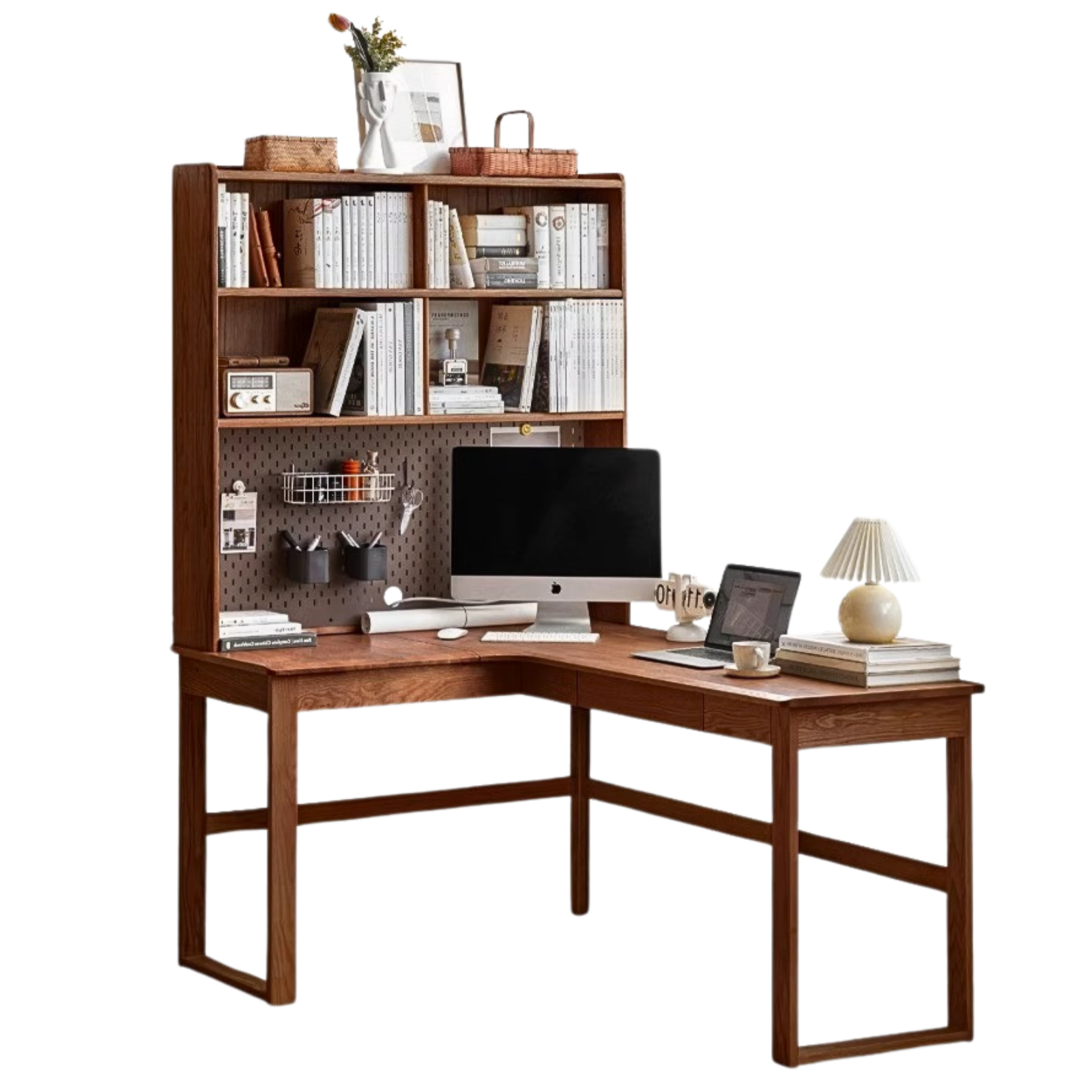 Oak Solid Wood L-shaped Corner Office Desk