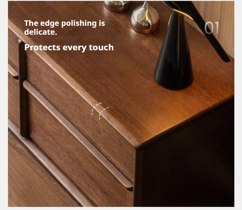 Sandalwood Solid Wood Low Profile TV Console with Fluted Panels